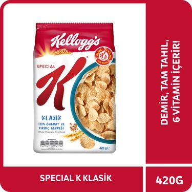 Kellogg's Special K Klasik Kahvaltılık Tam Buğday ve Pirinç Gevreği 420 Gr; Tam Tahıllı; Lif