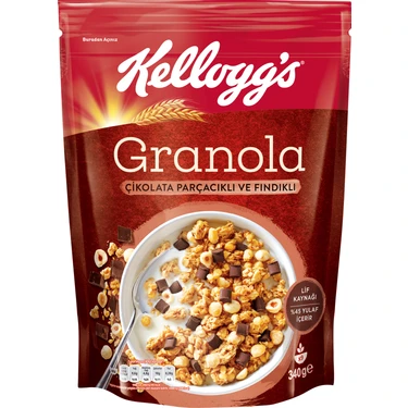 Kellogg's Granola Çikolata Parçacıklı ve Fındıklı 340 Gr; %44 Yulaf; Lif Kaynağı; Kahvaltılık