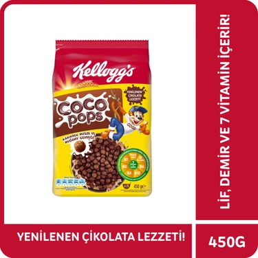 Kellogg's Coco Pops Çikolatalı Buğday ve Mısır Gevreği 450 Gr, Lif,Demir ve 6 Vitamin