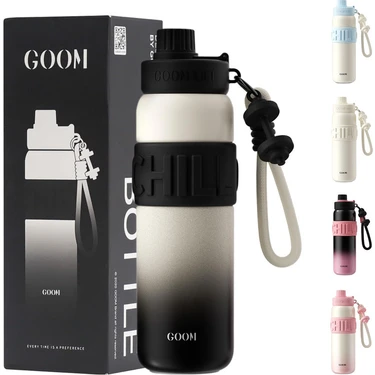 Goom Chill Yalıtımlı Pipetli ve Kapaklı 18/10 Paslanmaz Çelik Termos Su Şişesi 24 Oz (Yurt