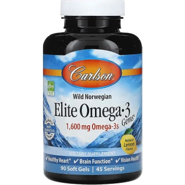 Carlson Wild Norwegian Elite Omega-3 Gems Natural Lemon 1,600 Mg 90 Soft