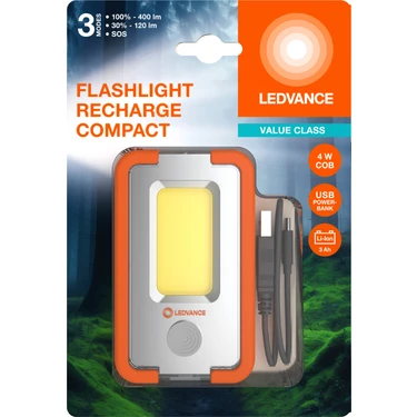 Ledvance LED Compact 5W 6500K 120-400LM IP22 3 Farklı Mod Beyaz Işık Şarjlı El