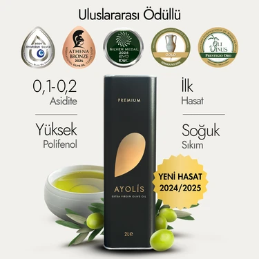 Ayolis Premium Gurme Trilye Zeytinyağı 2 Lt Ödüllü Yüksek Polifenollü Erken Hasat Soğuk Sıkım