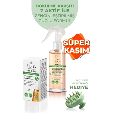 Yoon 2'li Set-Saç Dökülme Karşıtı, Hızlı Uzatma, 7 Aktifli Biberiyeli Saç Serumu 50ML & Bakım Suyu