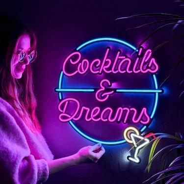 Tol Camp Cocktails And Dreams Neon Duvar Dekoru - Tropikal LED Işık - Metal Üzerine Neon Süsü |