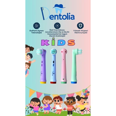 Dentolia Çocuklar İçin Yumuşak Kıllı Oral-B Uyumlu Diş Fırçası Yedek Başlığı 4 Adet