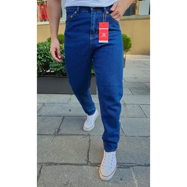 Ceza Denim Erkek Boyfriend Rahat Kalıp Koyu Mavi Pantolon