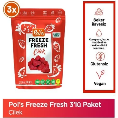 Pol's Freeze Fresh Çilek 15 g x 3 adet Dondurularak Kurutulmuş