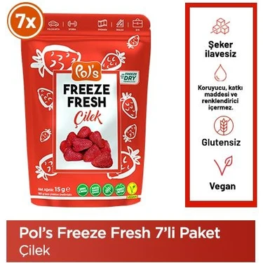 Pol's Freeze Fresh Çilek 15 GR x7 Adet (Freeze Dry Dondurularak Kurutulmuş