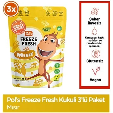  Pol's Freeze Fresh Kukuli Mısır 25 g x 3 Adet Freeze Dry Dondurularak Kurutulmuş