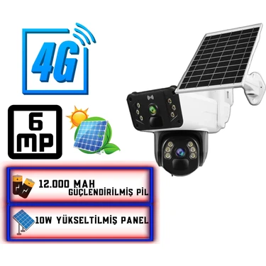 Efotech 4g 12000 Mah Sim Kart Girişli Solar 6mp Güneş Enerjili Kablosuz Çift Kamera