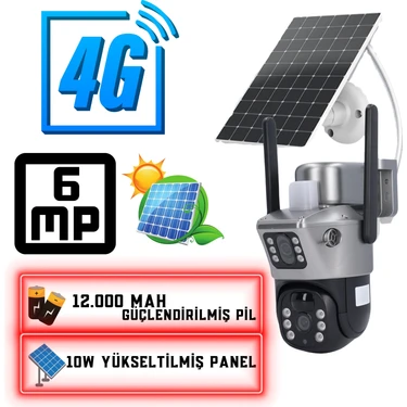 Efotech 4g 12000 Mah Sim Kart Girişli Solar 6mp Güneş Enerjili Kablosuz Çift Kamera