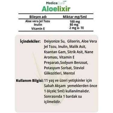 Medicacure Aloelixir Aloe Vera Jel Vitamin E ve Inulin Fiyat