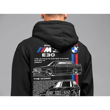 Swozz Bmw E30 Ön ve Sırt Baskılı Siyah 3 Ip Kalın Kumaş  Sweatshirt