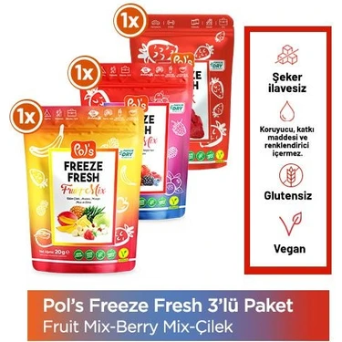 Pol's Freeze Fresh Berry Mix 16 g, Fruit Mix 20 g, Çilek 15