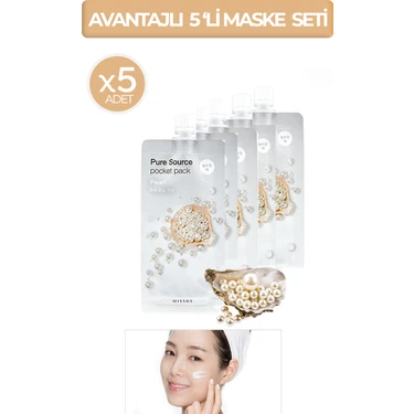 MISSHA Avantajlı Aydınlatıcı Nemlendirici ve İnci Özlü Uyku Maske(10mlx5Ad) Pure Source Pocket Pack