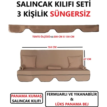 Mor Minder Salıncak Kılıfı Seti Tenteli Süngersiz (164X47) 3 Kişilik Lüks Panama Bej