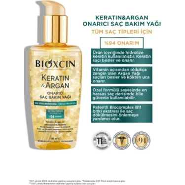 Bioxcin Keratin & Argan Onarıcı Saç Bakım Yağı 150 ml - Yıpranmış ve Hasar Görmüş