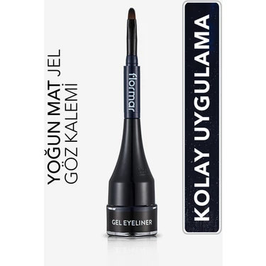 Flormar 002 Lacivert Yoğun Pigmentli Gel Eyeliner Mini Fırçalı Mat 32000066-002 Gün Boyu