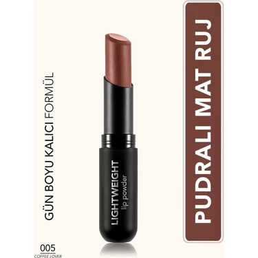 Lightweight Lip Powder Ultra Hafif Nemlendirici Stick Mat Ruj (005 Coffee Lover)