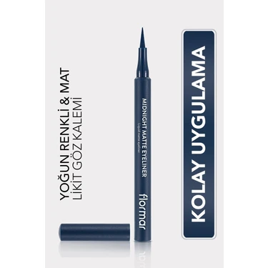 Flormar Yoğun Pigmentli ve Mat Bitişli Midnight Matte Kalem Likit Eyeliner (003 Dark Blue)