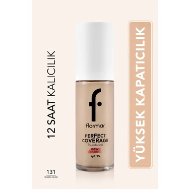 Flormar Perfect Coverage Su Bazlı Fondöten 131 Warm Nude Yüksek Kapatıcılık ve SPF 15