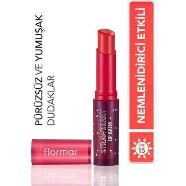 Flormar Shea ve Kakao Yağı İçeren Stik Renkli Dudak Nemlendiricisi (Çilek) - Lip Balm - 003