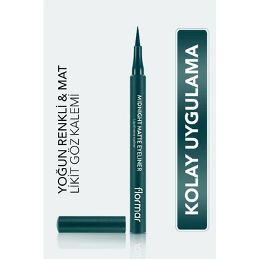 Flormar Yoğun Pigmentli ve Mat Bitişli Midnight Matte Kalem Likit Eyeliner (004 Yeşil)