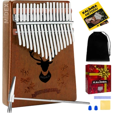 Midex KLX-880 Hakiki Ağaç Kalimba Geyik Desenli Ahşap Full Set 17 Çelik