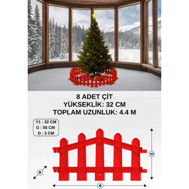 Plastik Yılbaşı Ağacı Çiti (Y: 32 CM G: 55 CM) 8 Adet Sert Zemin Ayaklı -