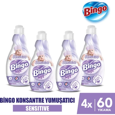 Bingo Bingo soft Konsantre Çamaşır Yumuşatıcısı Sensitive 1440 ml x 4