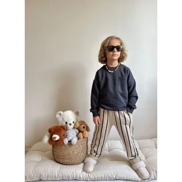 Sacro Kids Altı Çizgili Eşofman-Sweatshirt 3 Iplik Kışlık Erkek Çocuk