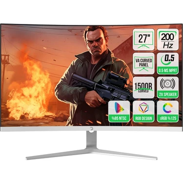 Gamepower Vivid T50 27'' 1500R Curved Rgb Beyaz 200Hz 0.5ms Fhd 2X2W Speaker Va Gaming Monitör