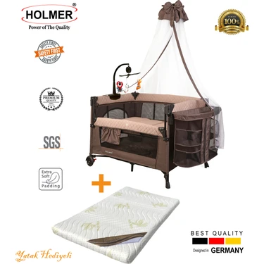 Holmer Coolstyle (Anne Yanı -Deluxe Kumaş) Cibinlikli Dönenceli Oyun Parkı 70 x 110 cm Bej +