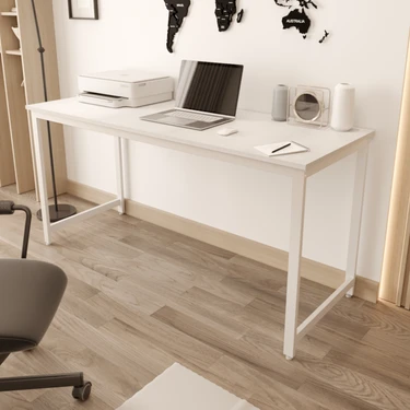 Flinder Beyaz Çalışma Masası 160x60, Bilgisayar Masası, Ofis Masası, Yemek Masası, Metal