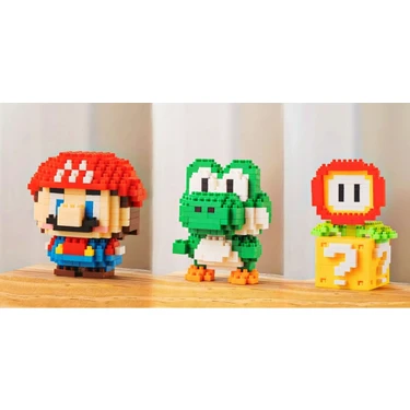 Bricks Yeni Stil Mario Yoshi ve Fire Flower ( Ateş Çiçeği) Figür 3D Puzzle Yap-Boz Hobi