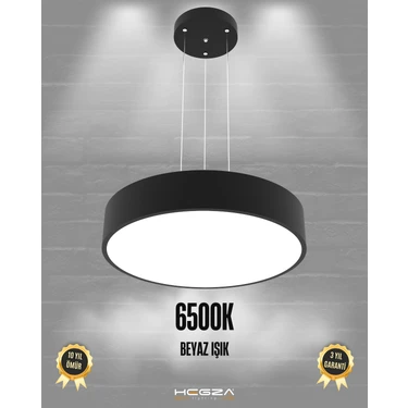 Hegza Lighting Drum 40cm (Siyah Kasa, Beyaz Işık) Ledli Modern Sarkıt LED