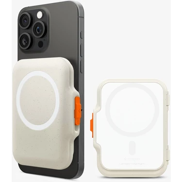 Spigen Apple iPhone için MagSafe özellikli 6 Kartlı Manyetik Cüzdan TinTap Wallet Dune Beige -