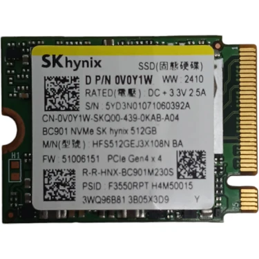 SK hynix 2230 NVMe SSD 1TB GEN3x4健康度100％ Sk Hynıx BC901 512GB Nvme M.2 2230 SSD HFS512GEJ3X108N Fiyatı