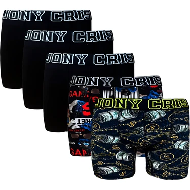 Jony Cris Erkek Desenli Boxer 5’li Set Pamuklu Dijital baskılı Baksır Erkek iç Giyim Boxer