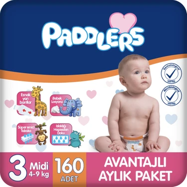 Paddlers 3 Numara Midi 160 Adet (4-9 kg) Aylık