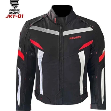Prosev JKT01 Dört Mevsim Motosiklet Montu Siyah - Kırmızı Renk Dayanıklı Kumaş ve CE Onaylı