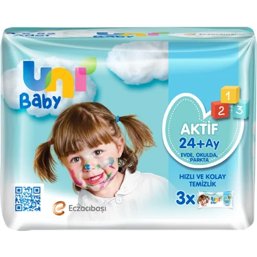 Uni Baby Aktif Bebek 3 lü Islak Mendil 24+ Ay 3x52