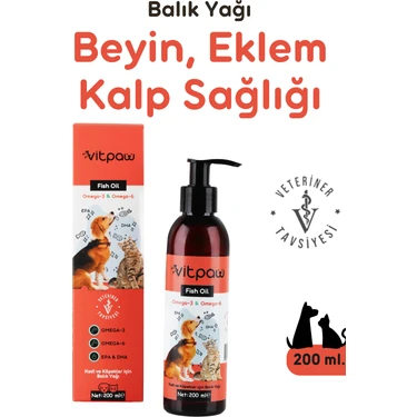 vitpaw Fish Oil 200ml. Kedi Ve Köpekler Için Omega 3-omega 6 Balık Yağı(KALP, BEYİN, TÜY