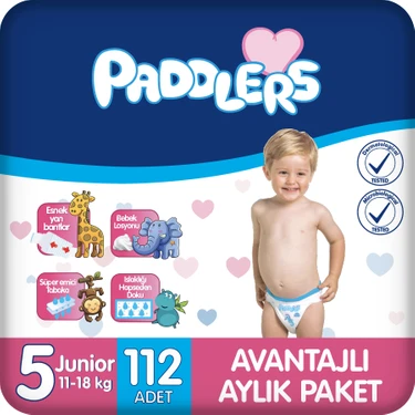 Paddlers Bebek Bezi 5 Numara Junior 112 Adet (11-18 Kg) Aylık