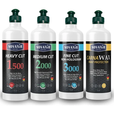 Novaxir 4’lü Pasta Cila Set, 4X500 ml Kalın, Orta, Ince Pasta-, Carnawax Boya Koruma