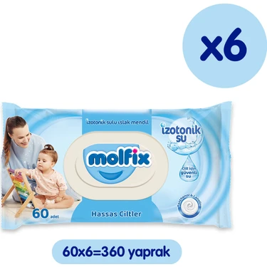 Molfix Molfix izotonik Sulu Islak Mendil Hassas Ciltler 60'li x 6 ADET (360