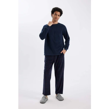 DeFacto Regular Fit Polar Pijama Takımı Uzun Kollu Üst Desenli Uzun Alt