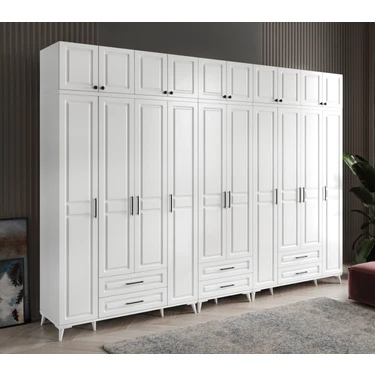 GuneyStore Ücretsiz Montaj - 100% MDF Gözde 10 Kapaklı Yüklüklü Beyaz Gardırop - MDF Dolap - Elbise hepsiburada
