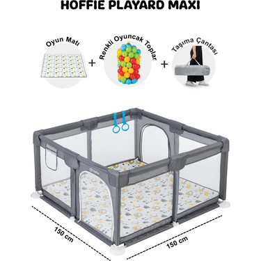 Playard Maxi Güvenli Bebek ve Çocuk Oyun Alanı Oyun Parkı 150X150CM Oyun Matı ve